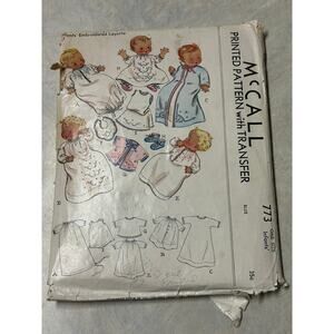 Vintage 1940's McCall Pattern #773 Baby Embroidered Layette One Size